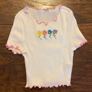 Shein floral crop top with embroidery design.